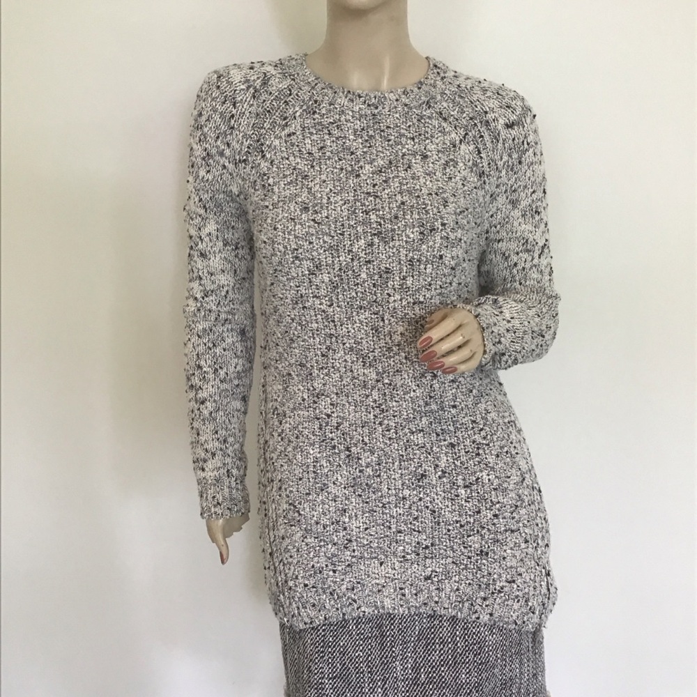 Rebecca Taylor Blue Cream Tweed‎ Marled Cotton Wool Side Zip Tunic Sweater S
